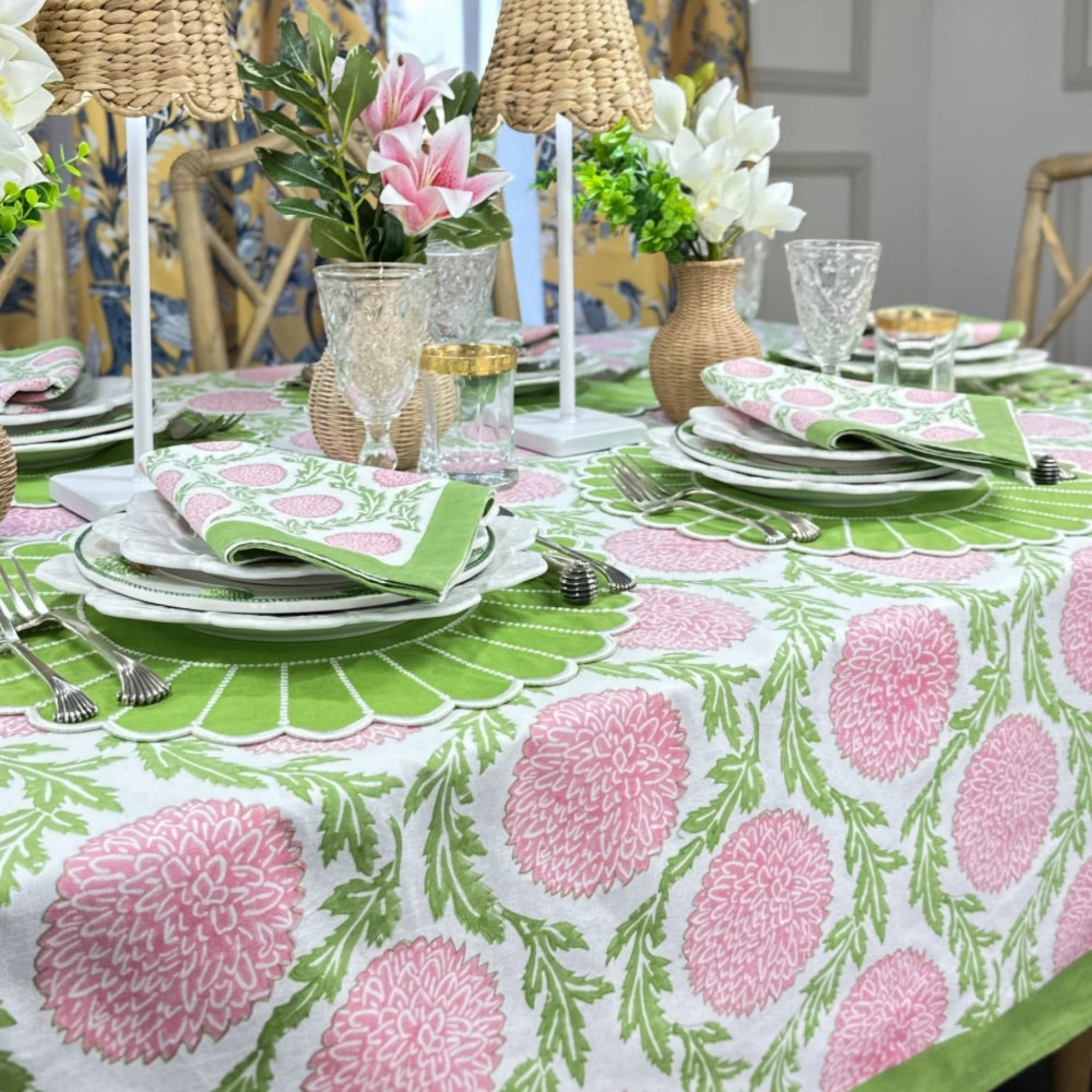 Pink and Green Flowers & Vines Tablecloth