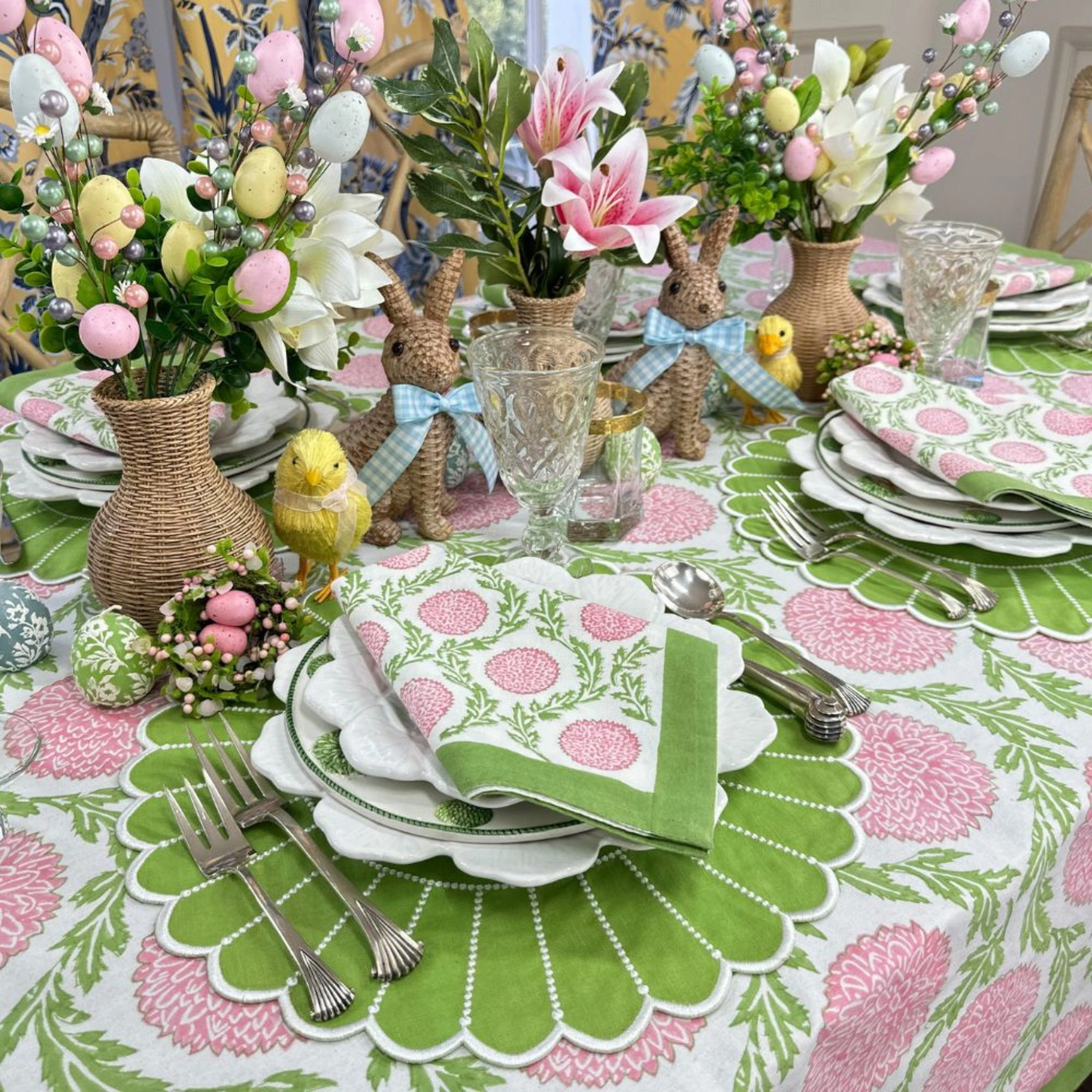 Pink and Green Flowers & Vines Tablecloth