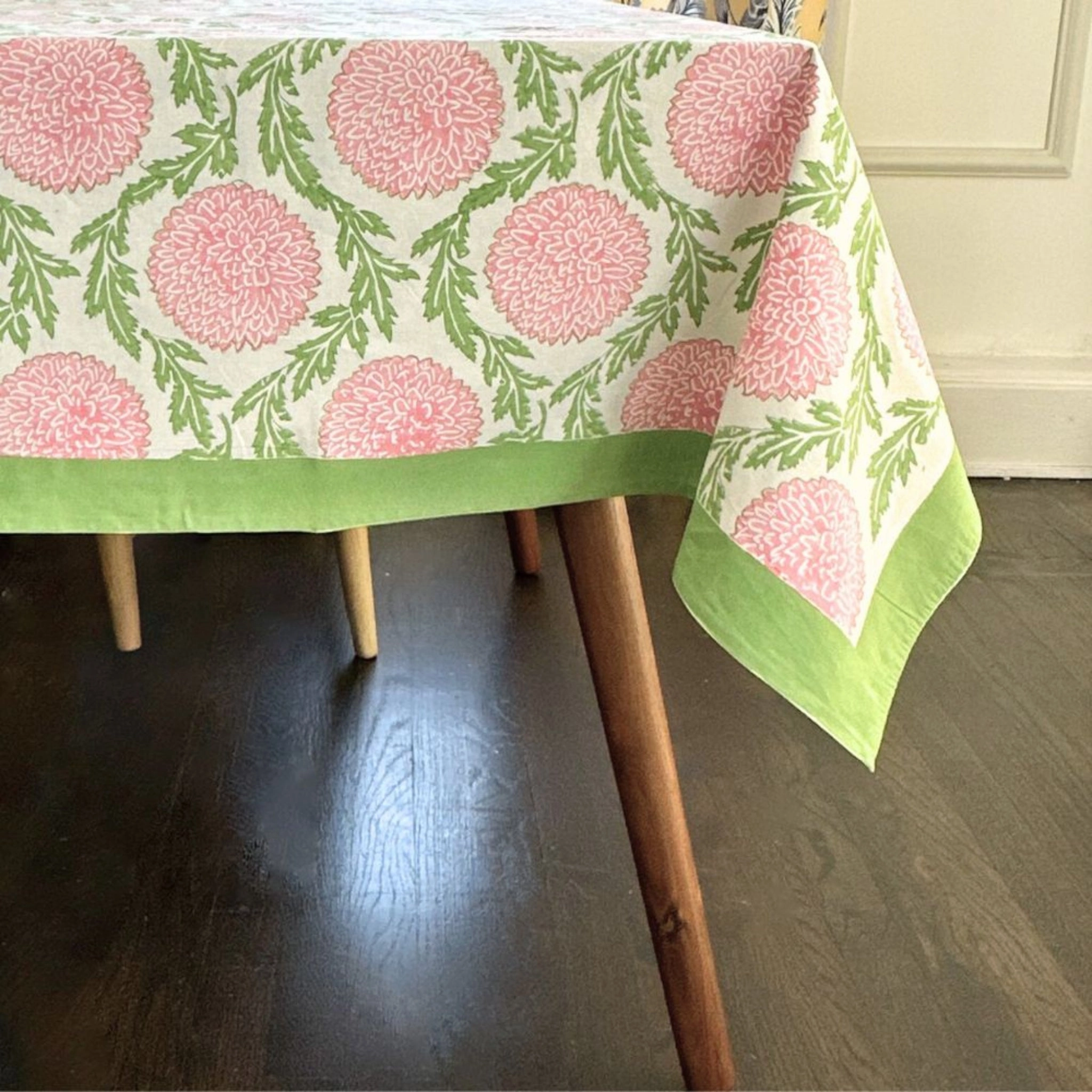 Pink and Green Flowers & Vines Tablecloth