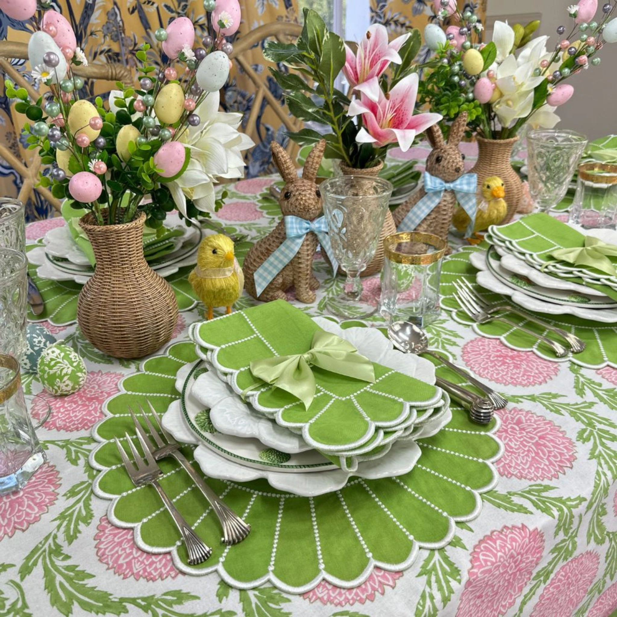 Pink and Green Flowers & Vines Tablecloth