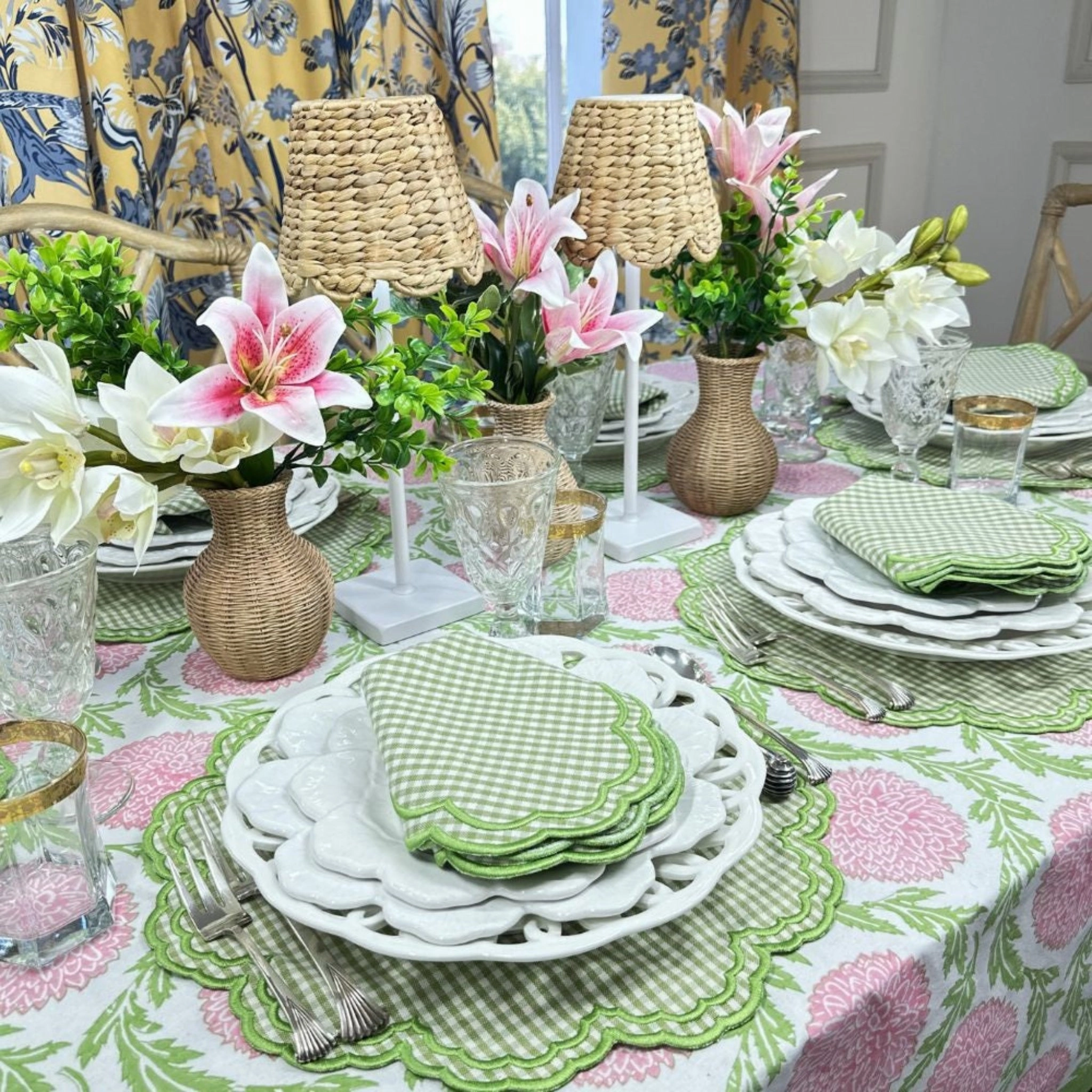 Pink and Green Flowers & Vines Tablecloth