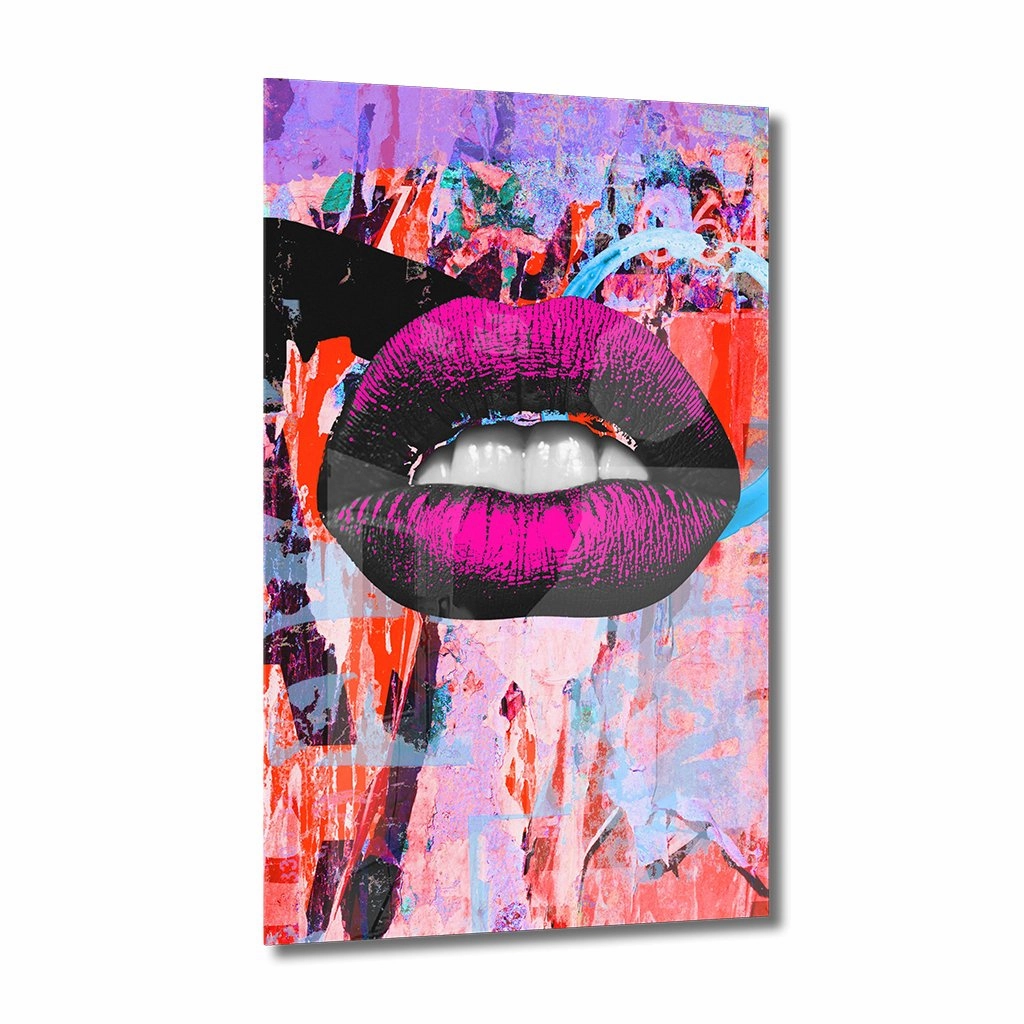 Pink Art Lips Neon on acrylic glass framed mural artwork