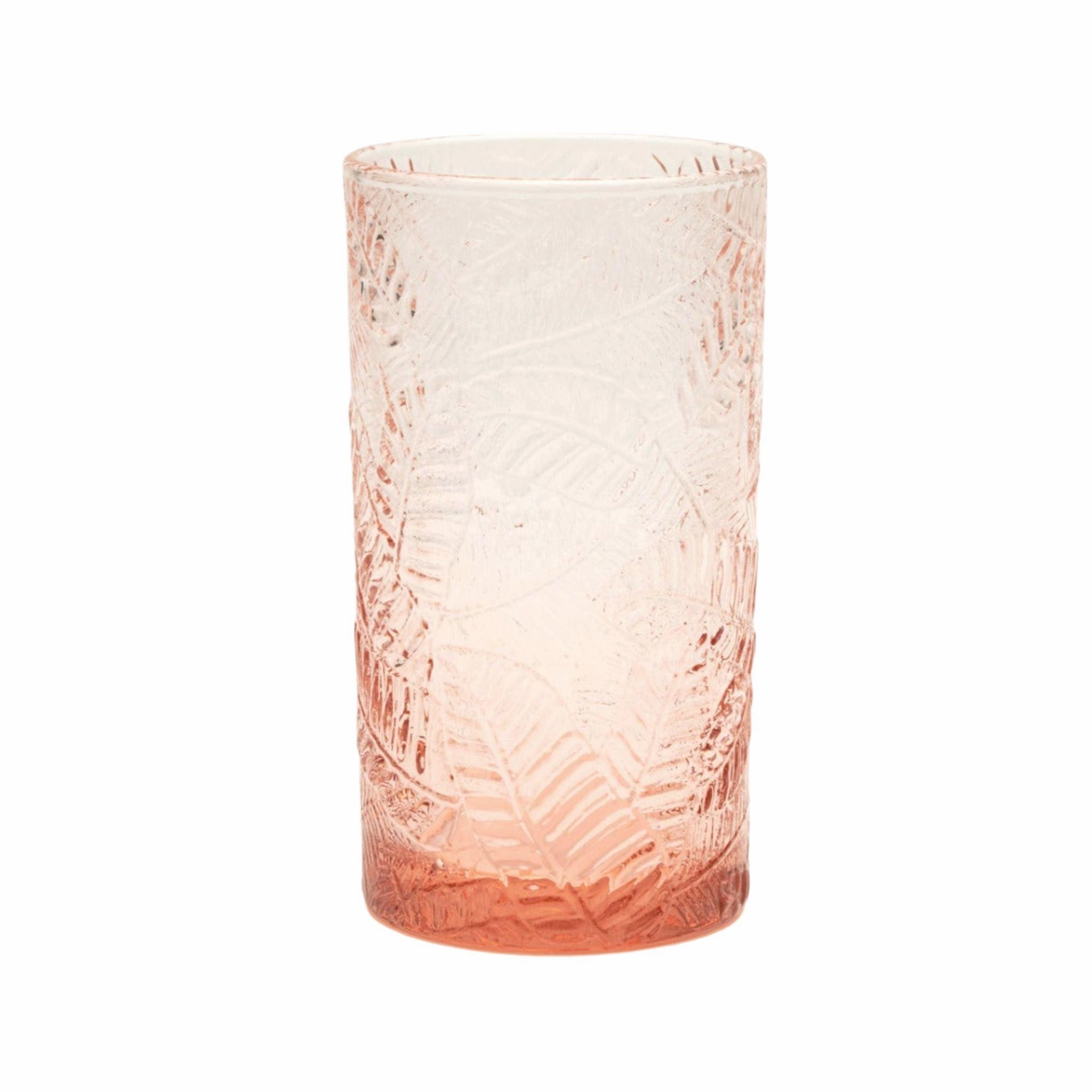 Pink Banana Leaf Pattern Hand Blown Glasses