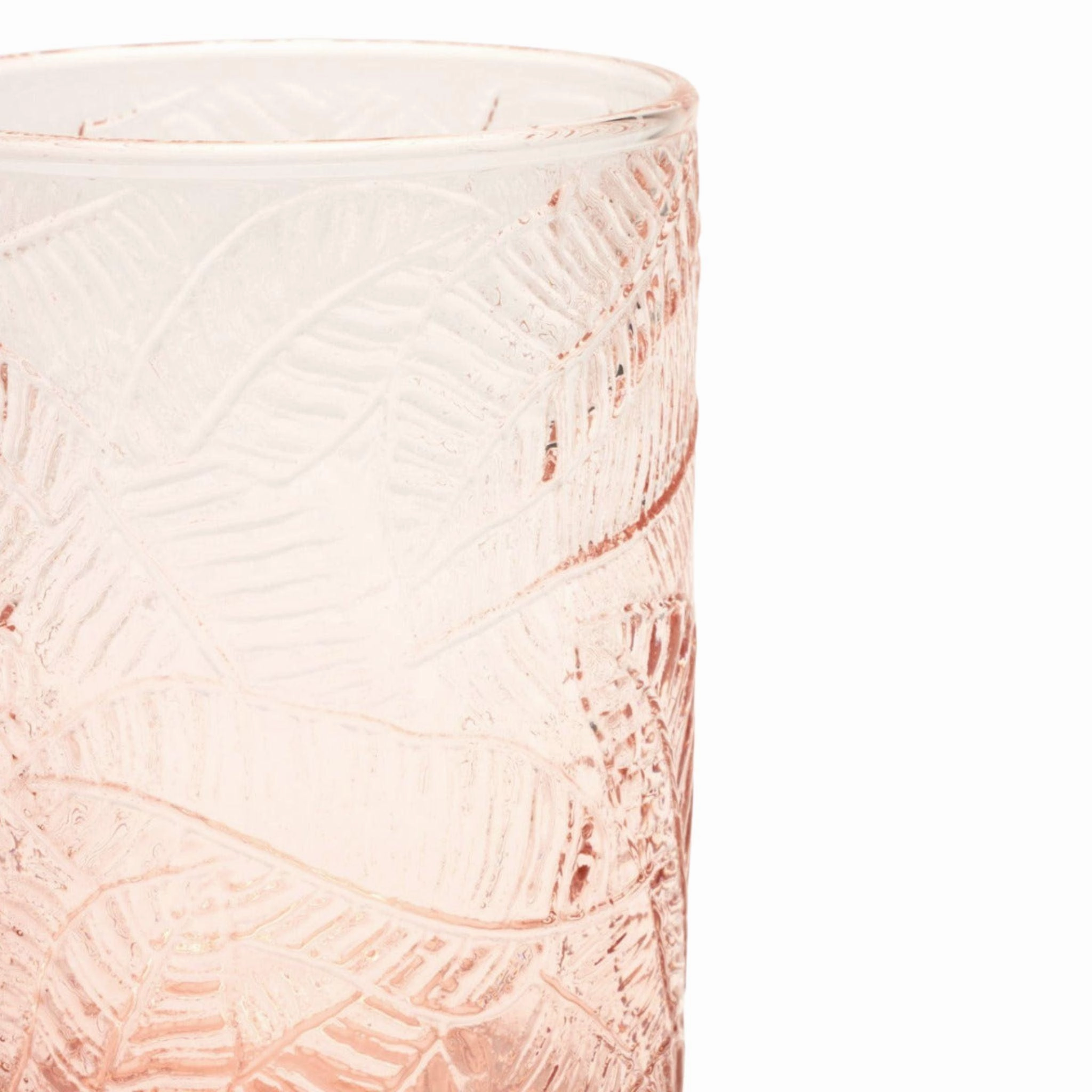 Pink Banana Leaf Pattern Hand Blown Glasses