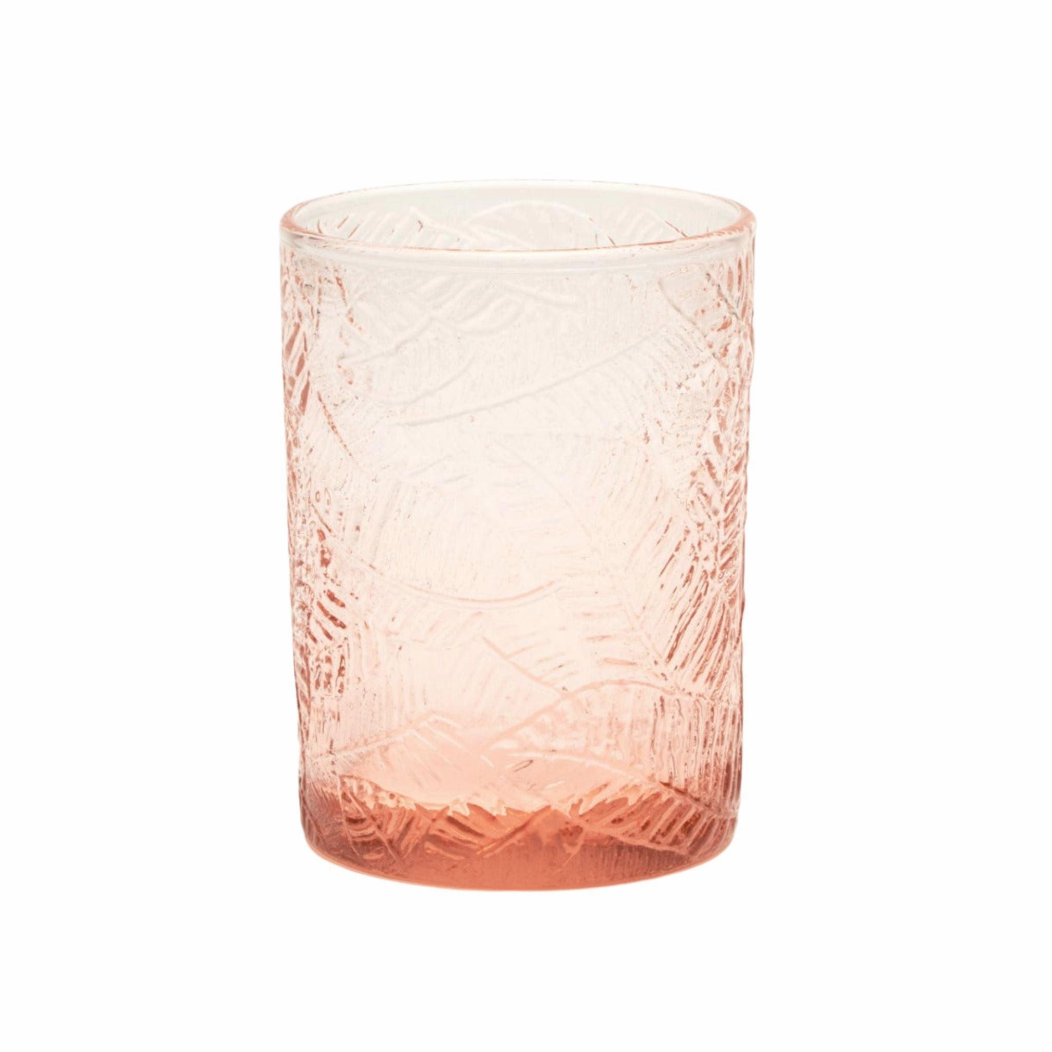 Pink Banana Leaf Pattern Hand Blown Glasses