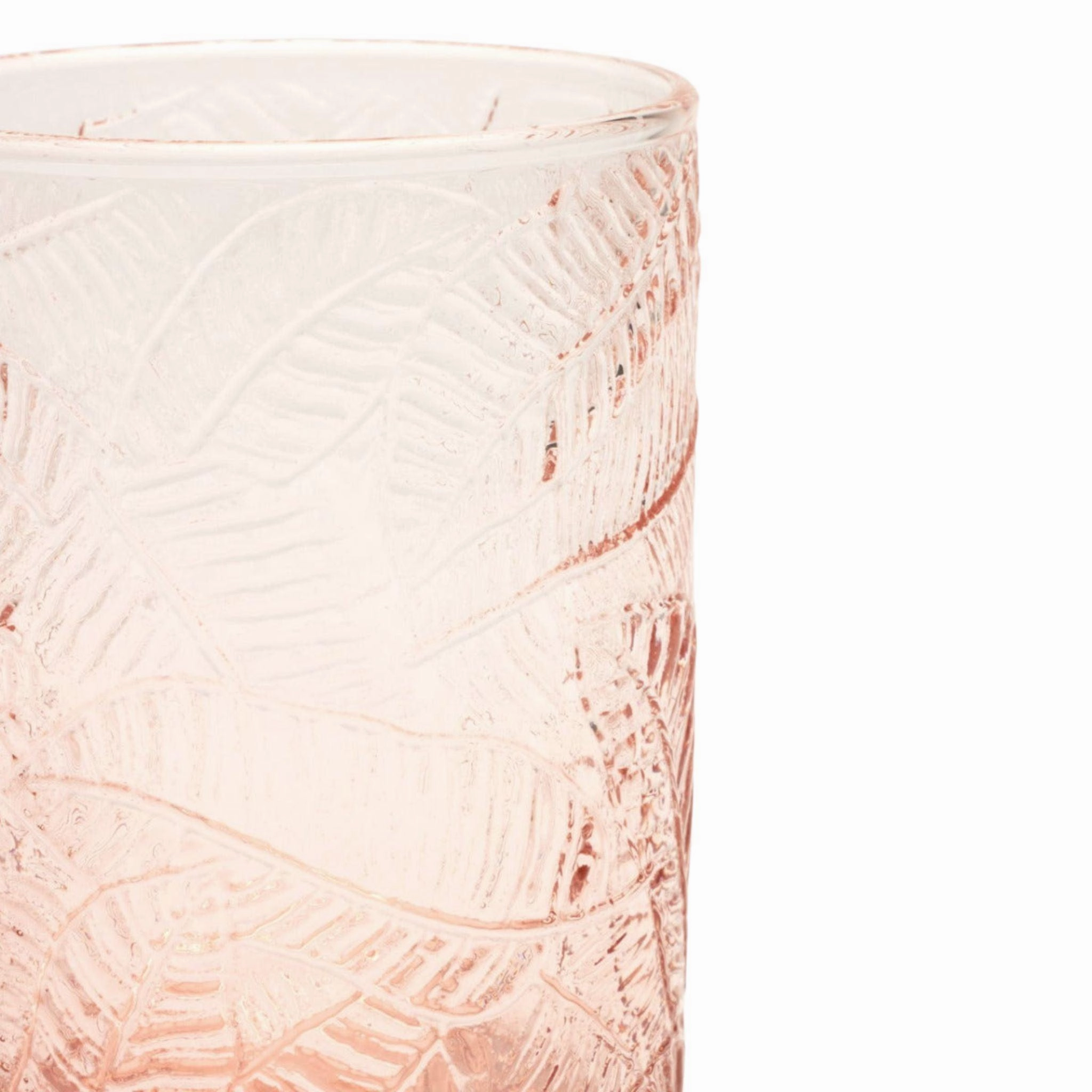 Pink Banana Leaf Pattern Hand Blown Glasses