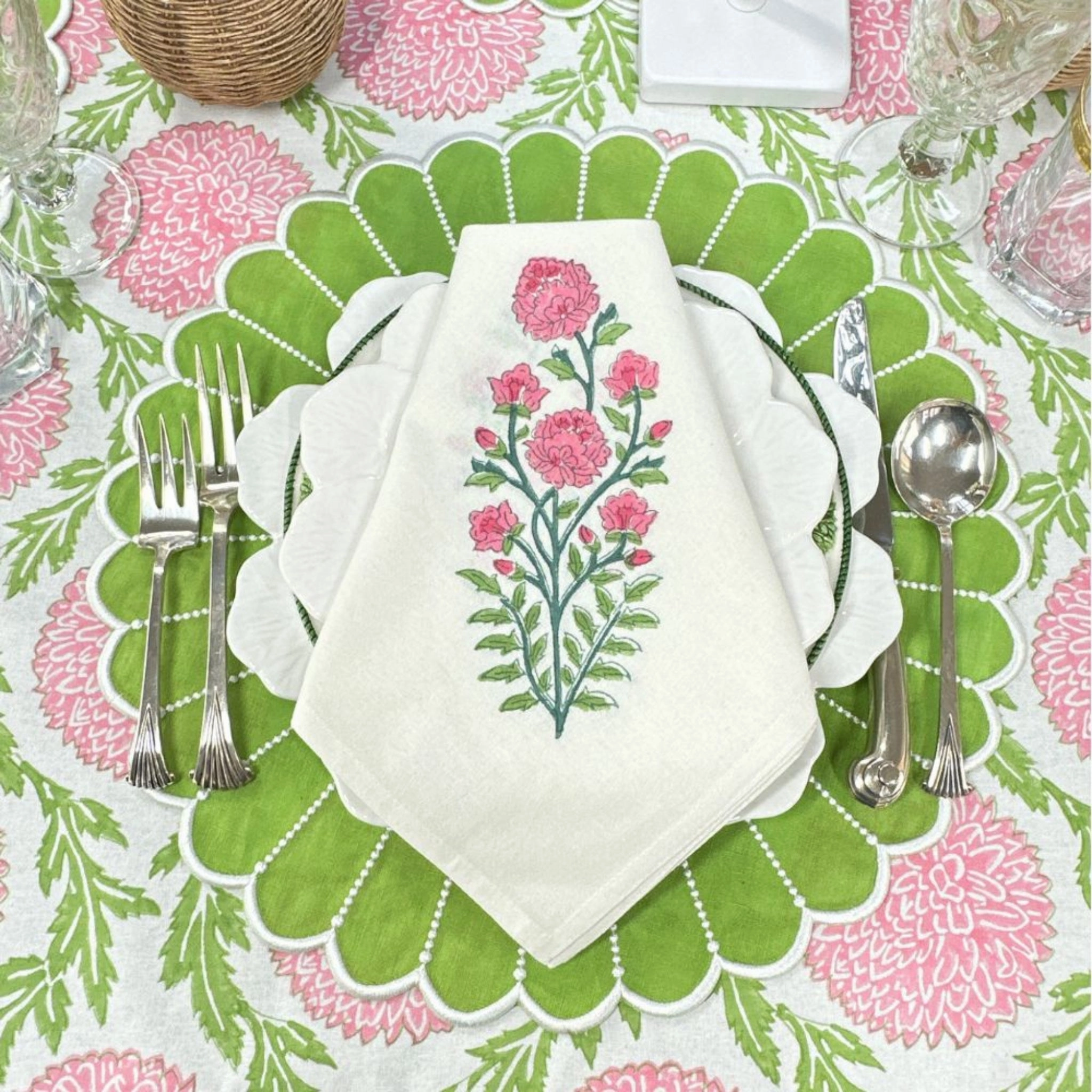 Pink Flower Motif Napkin, Set of 4