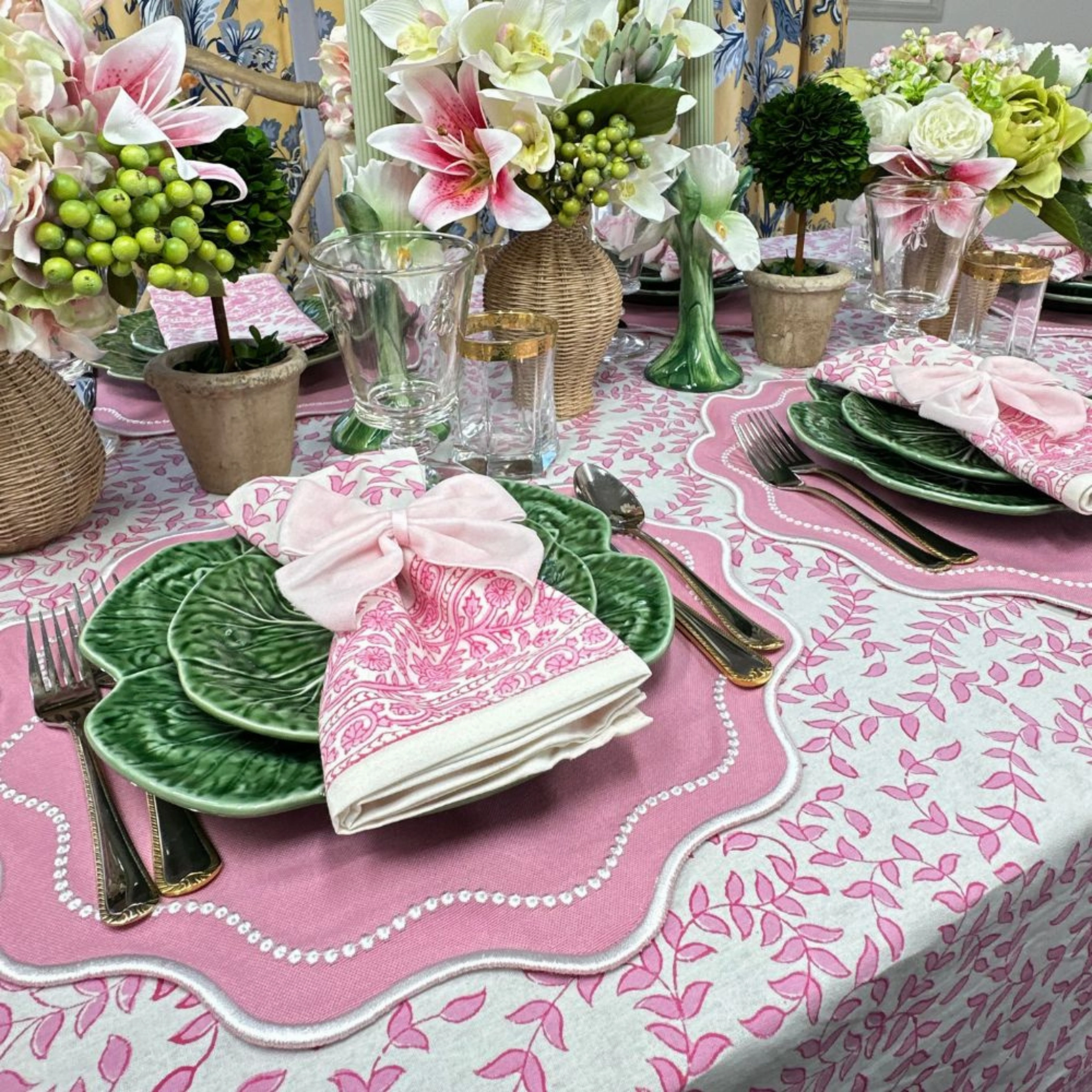 Pink Leaves Tablecloth