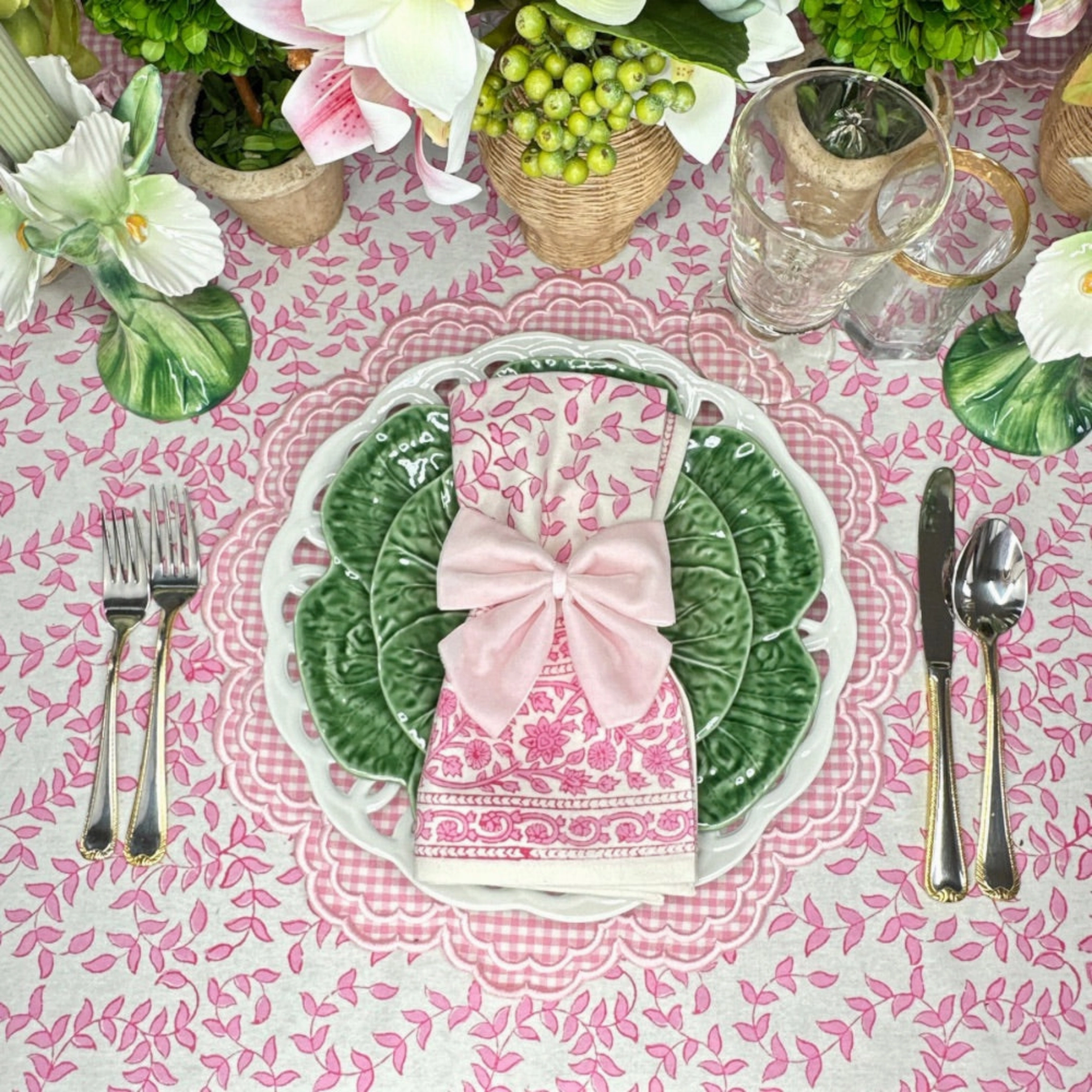 Pink Leaves Tablecloth