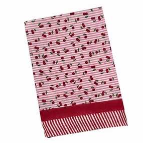 Pink Striped Cherry Print Hand Block Printed Tablecloth cute desktop display