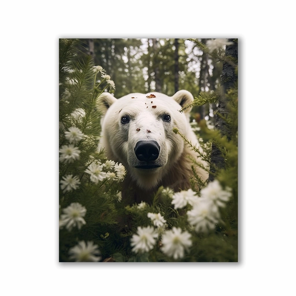 Polar Bear Flowers by Zenzdesign framed mural artwork