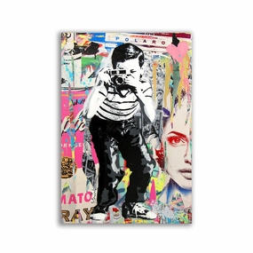 Polaroid Boy by Banksy framed mural artwork