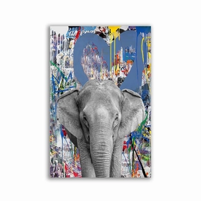 Pop Art Elephant Blue framed mural artwork