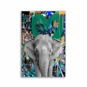 Pop Art Elephant Green framed mural artwork