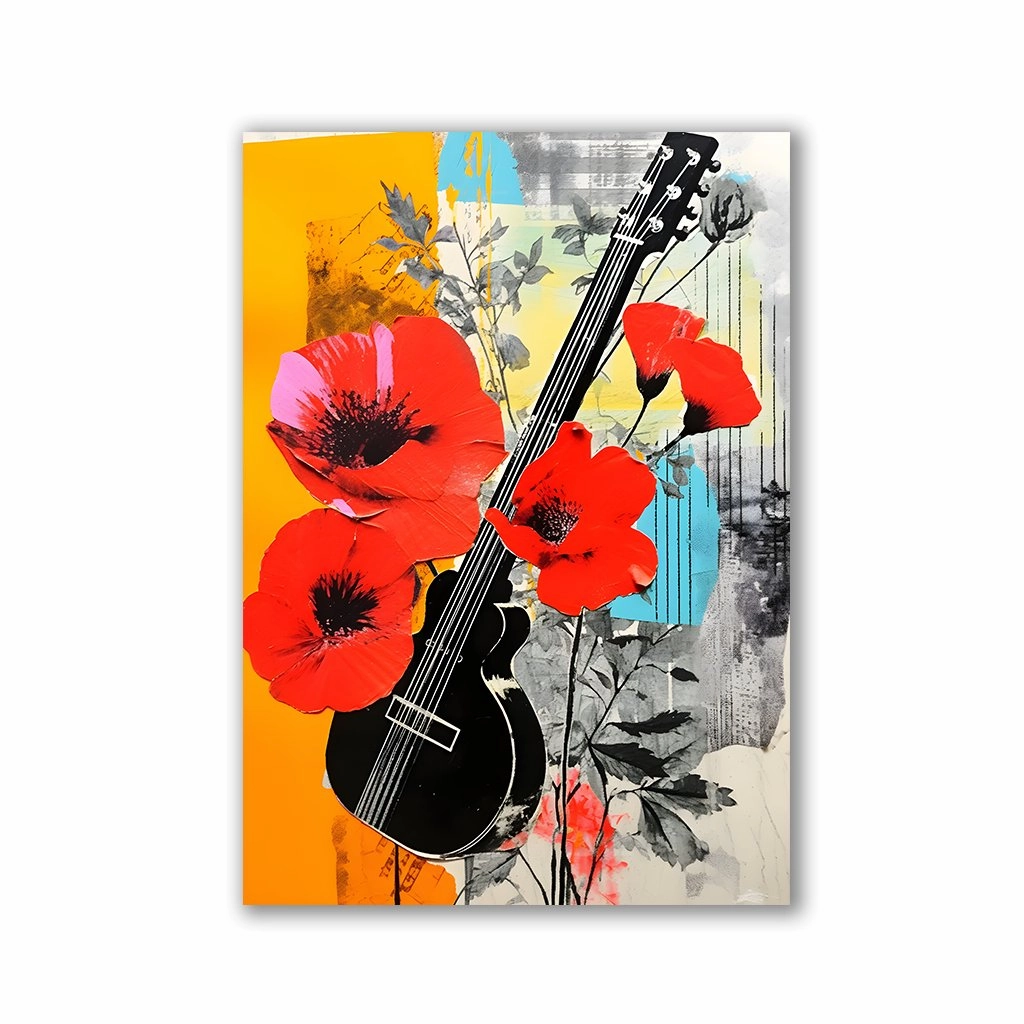 Popart Flowerguitar by Rosa Piazza framed mural artwork