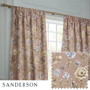 Porcelain Garden Printed Chenille Pencil Pleat Curtains Blush modern fashion rug  