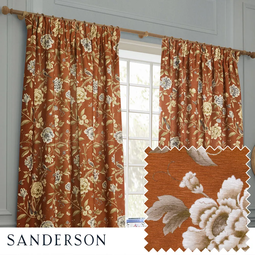 Porcelain Garden Printed Chenille Pencil Pleat Curtains Rust modern fashion rug  