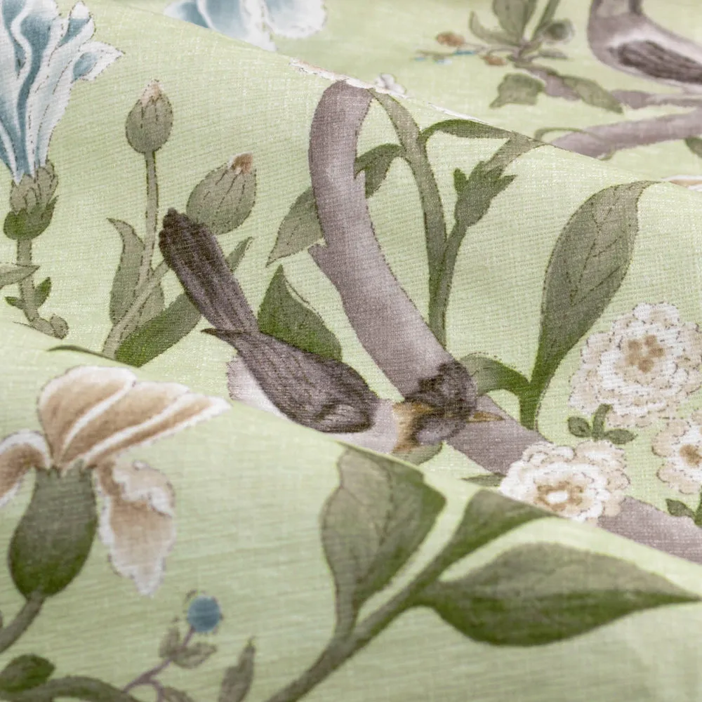 Porcelain Garden Printed Chenille Pencil Pleat Curtains Sage