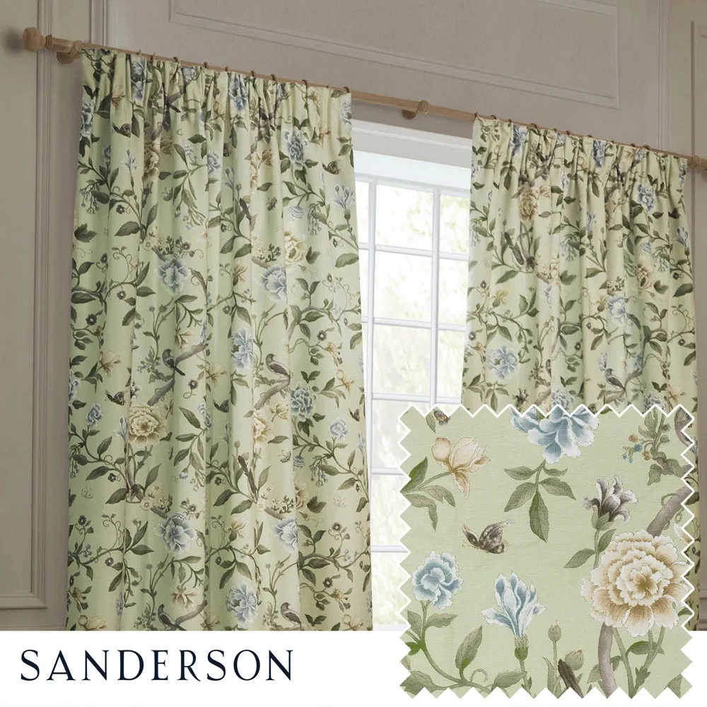 Porcelain Garden Printed Chenille Pencil Pleat Curtains Sage modern fashion rug  