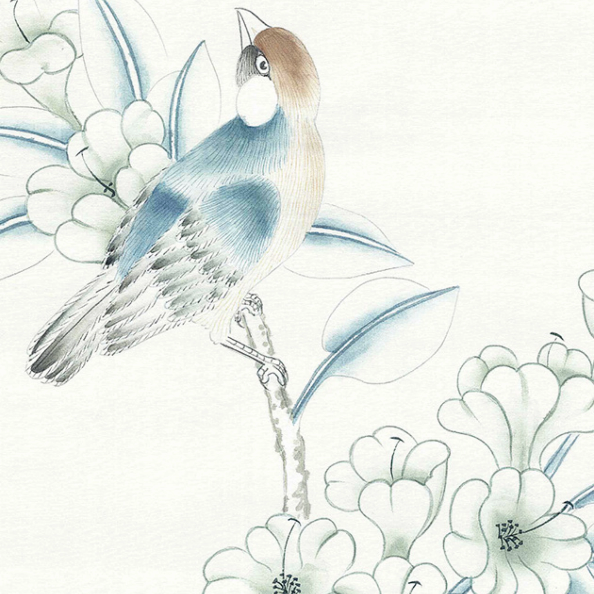 Porcelains White Chinoiserie Mural Wallpaper Panels paper wall covering