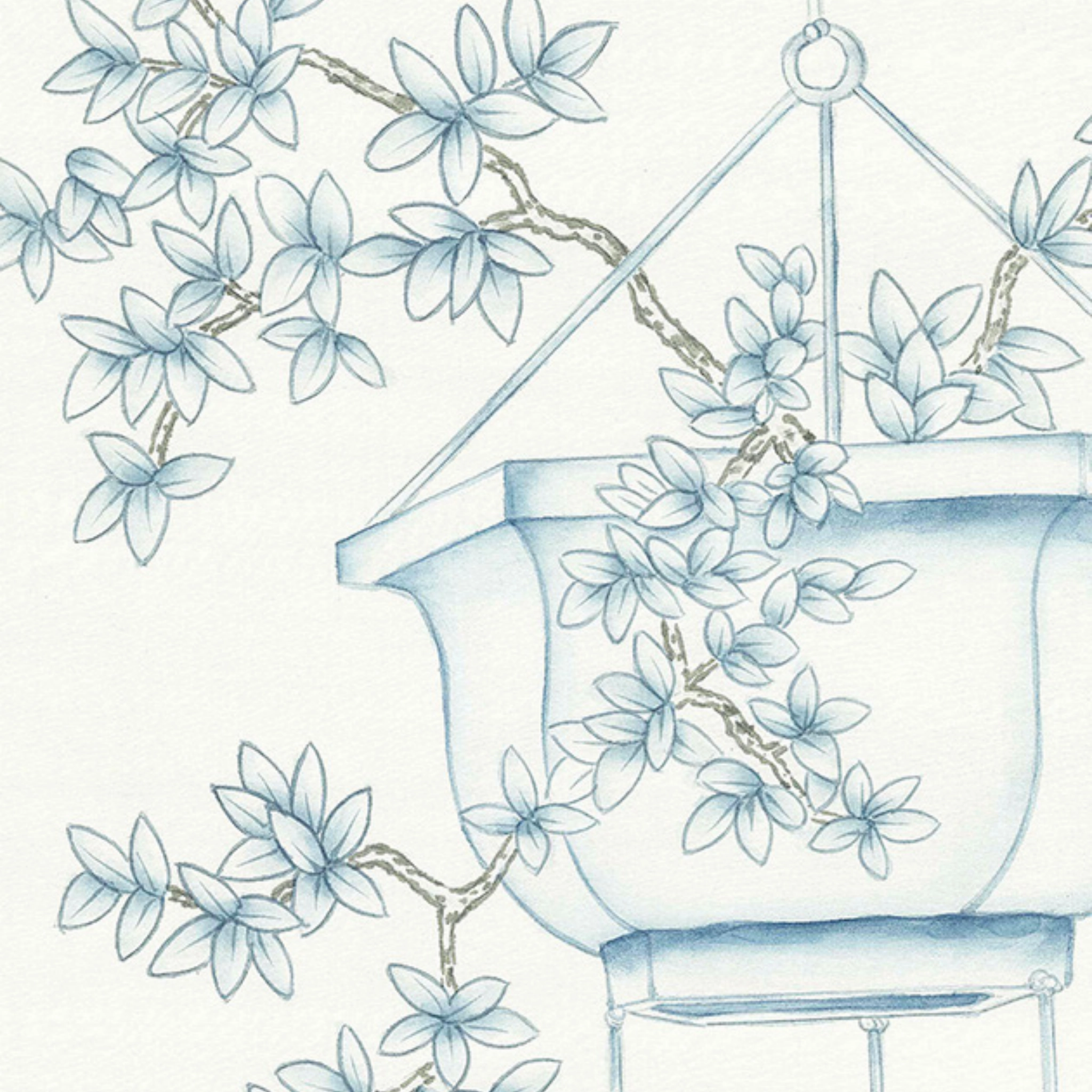 Porcelains White Chinoiserie Mural Wallpaper Panels