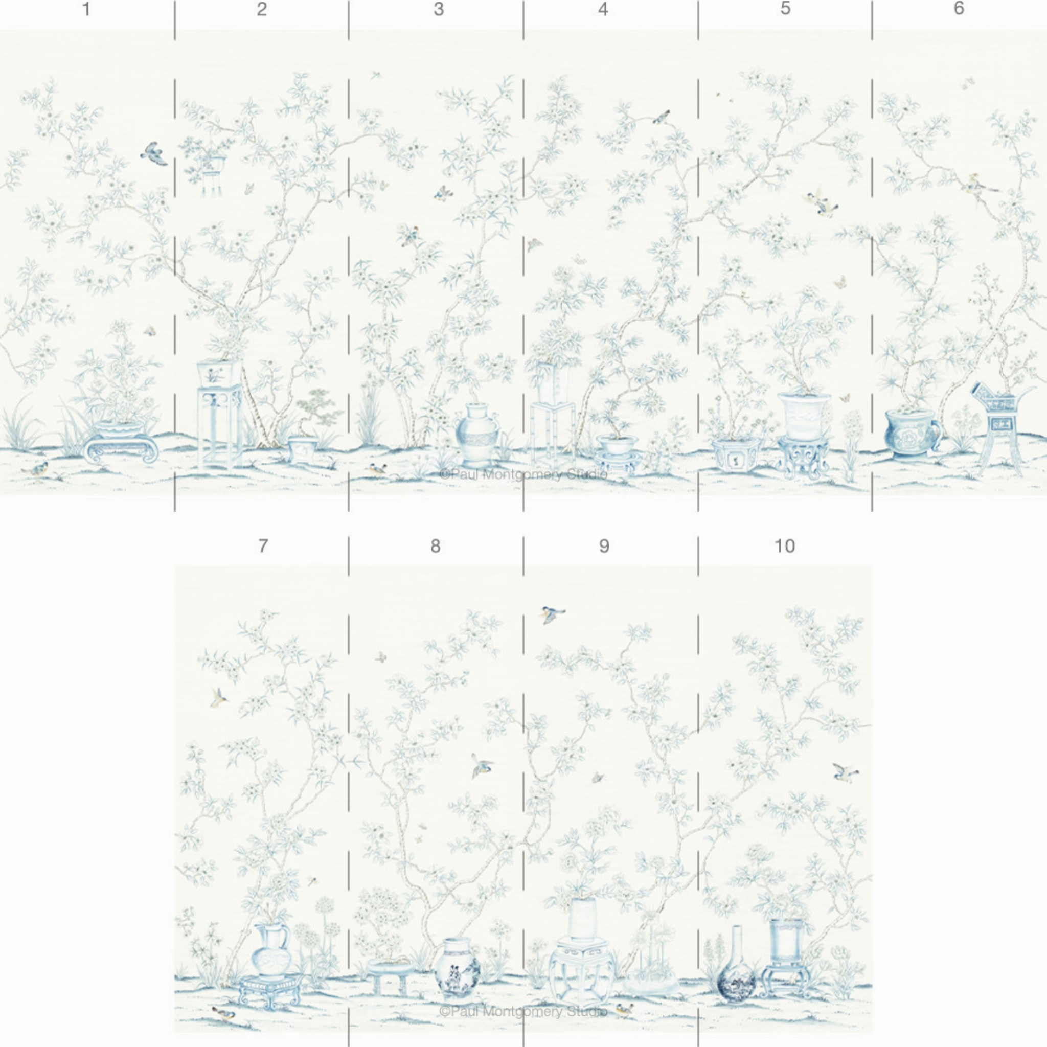 Porcelains White Chinoiserie Mural Wallpaper Panels
