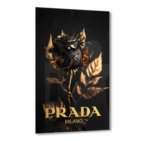 Prada Black Rose by Adrian Vieriu Gold on Acrylic framed mural artwork
