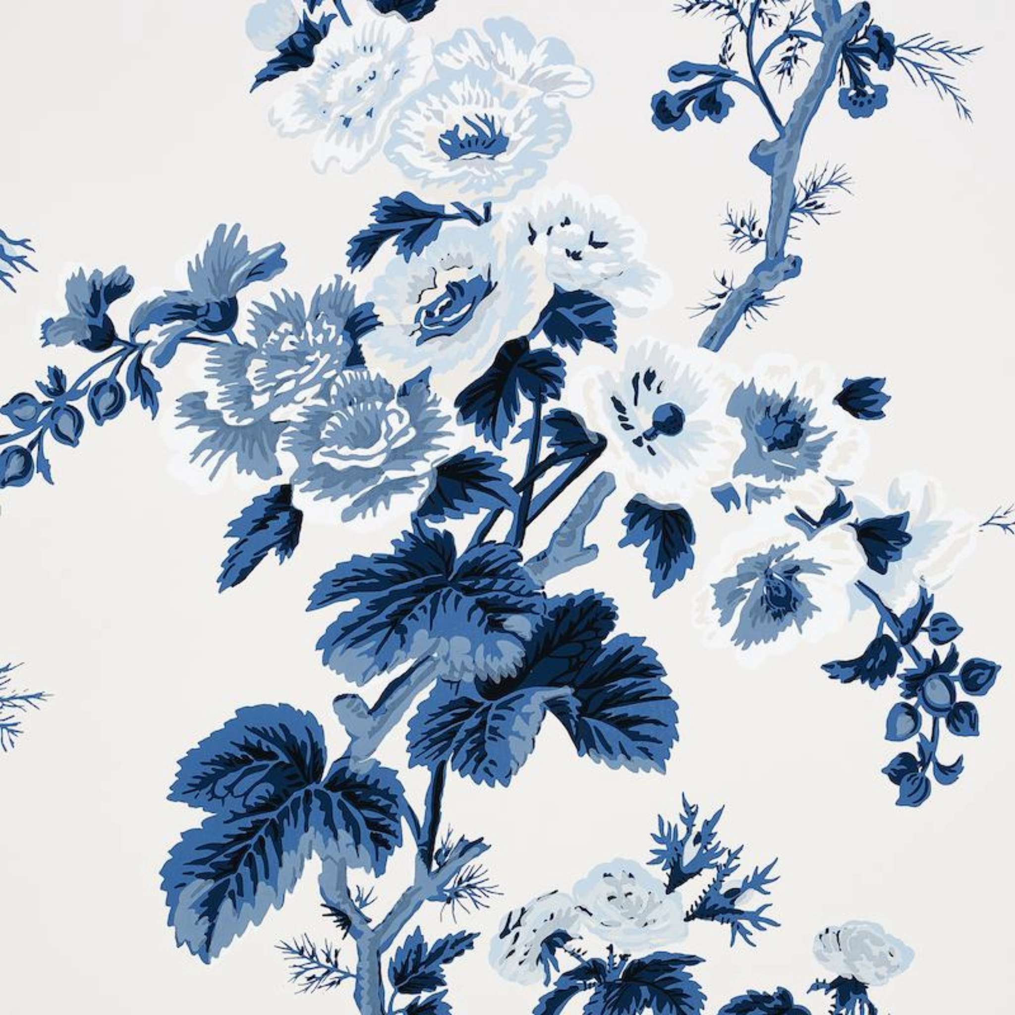 Pyne Hollyhock Wallpaper in Indigo paper wall covering