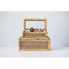 Rattan Wood Display Box with Glass Lid minimalist art object  