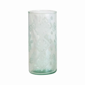 Recycled Etched Glass Hurricane/Vase minimalist art object  