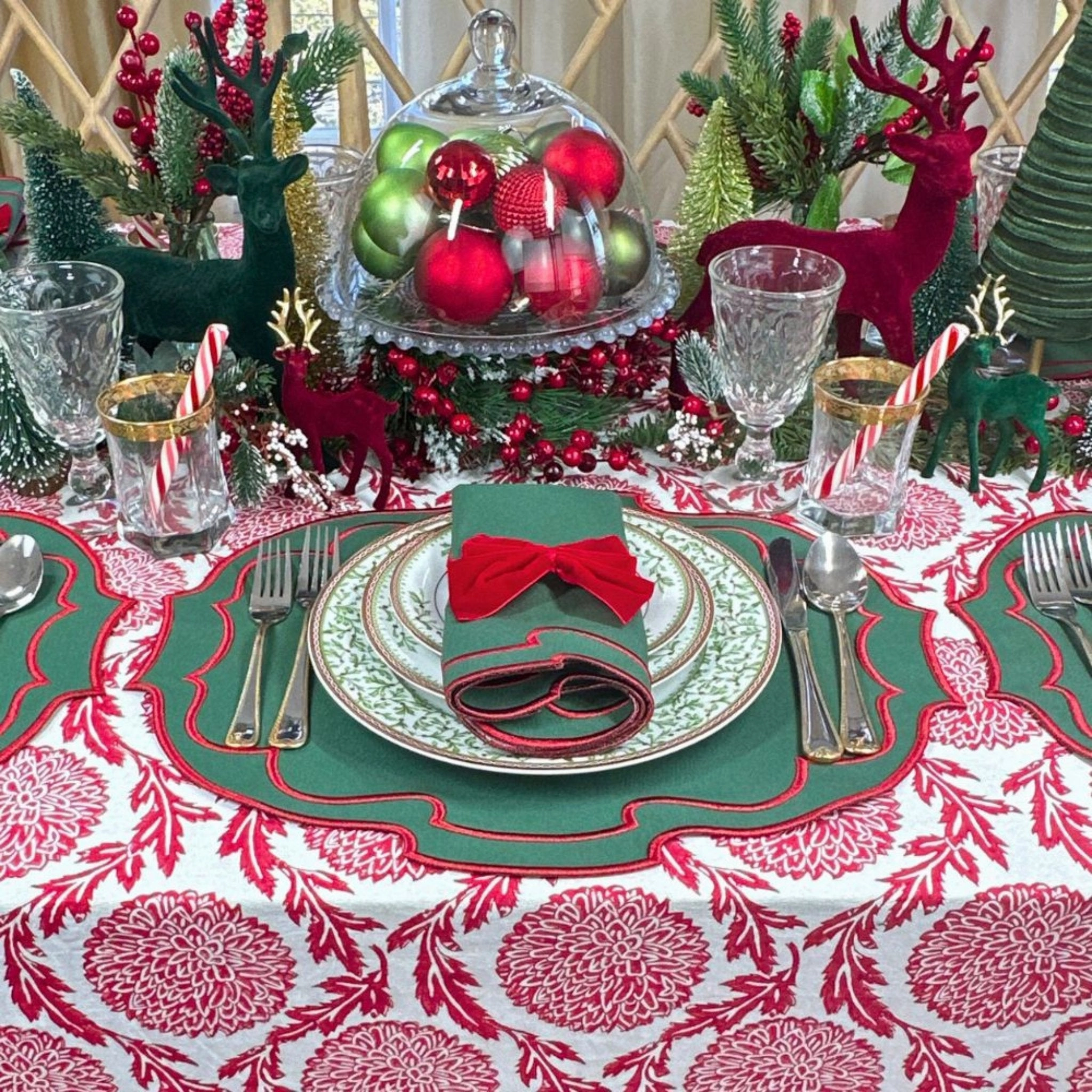 Red Flower and Vine Tablecloth