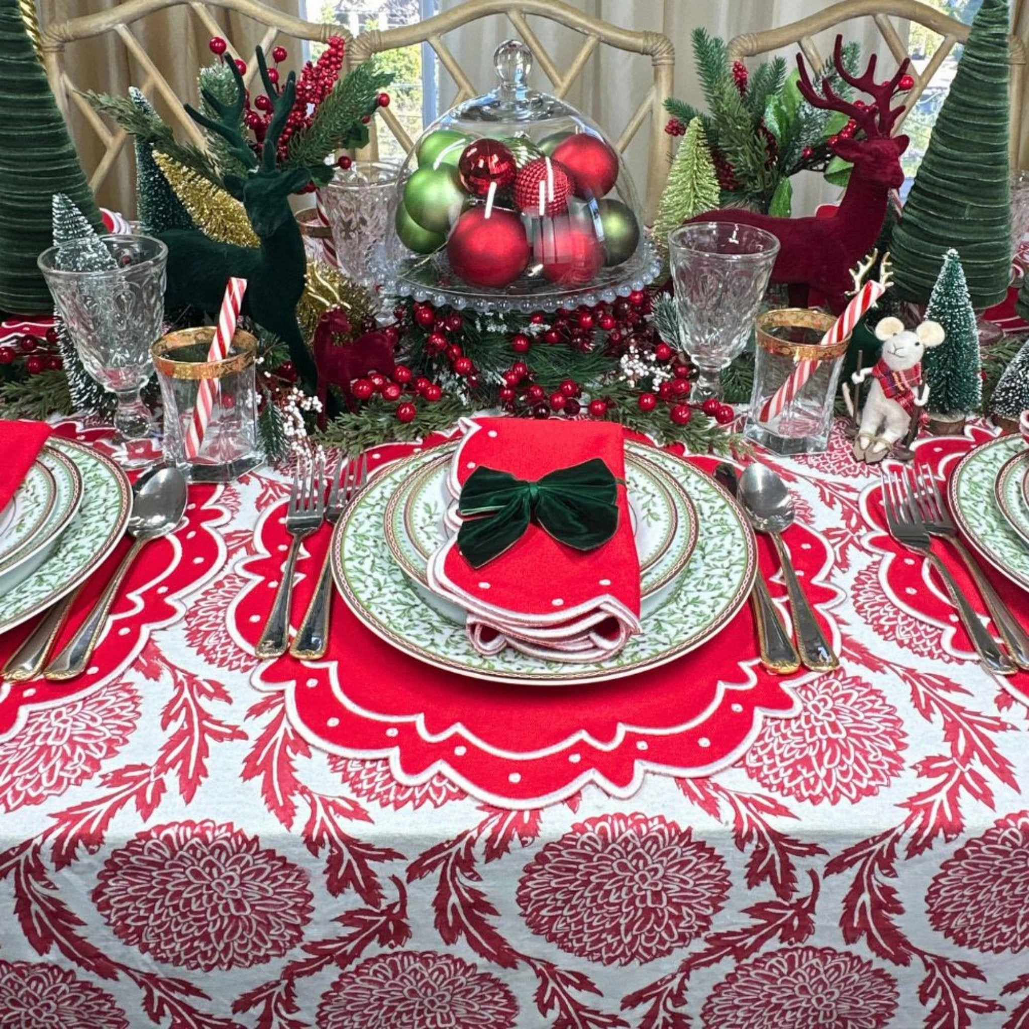 Red Flower and Vine Tablecloth