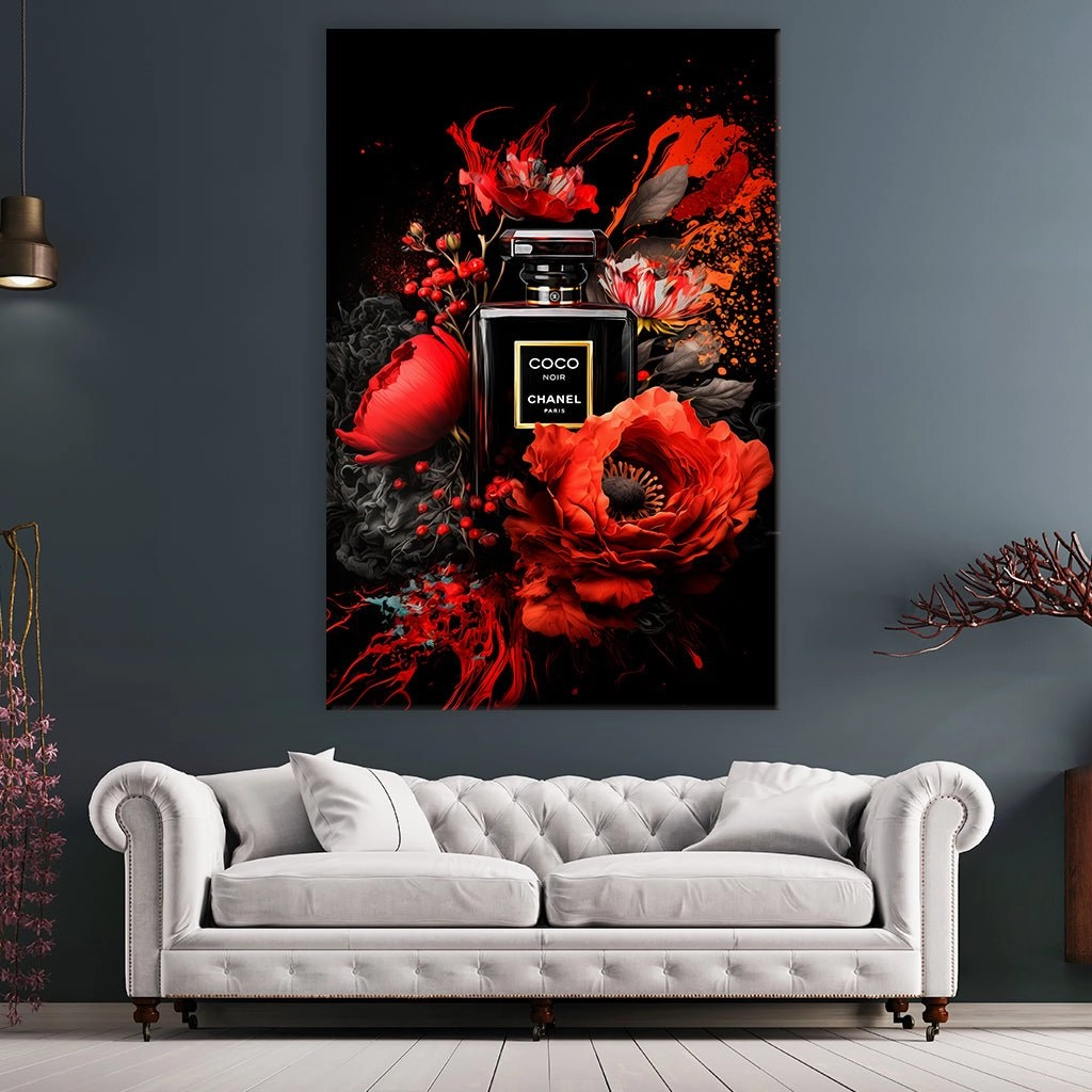 Red Flowered Chanel Bottle by Adrian