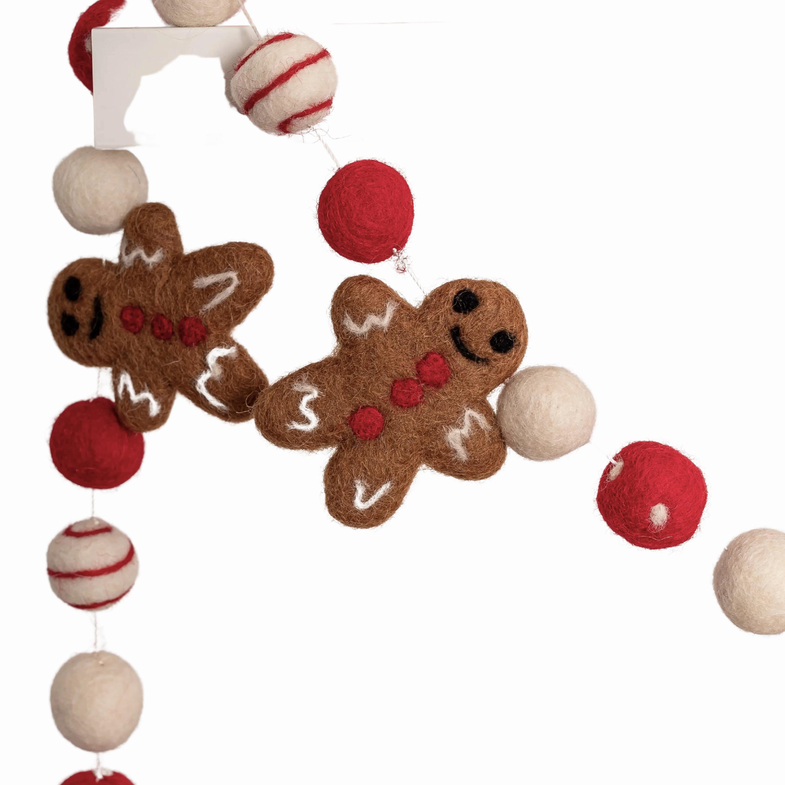 Red Gingerbread Christmas Felt Garland minimalist art object  