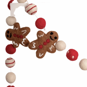 Red Gingerbread Christmas Felt Garland minimalist art object  