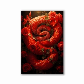 Red Snake in Roses by Markus Mikolai framed mural artwork