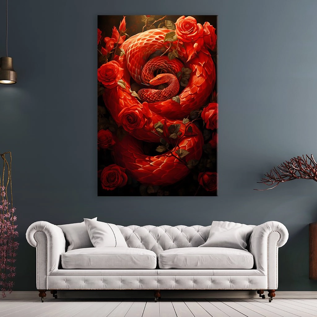 Red Snake in Roses by Markus Mikolai