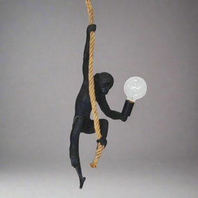 Resin monkey on rope black decorative home ornament