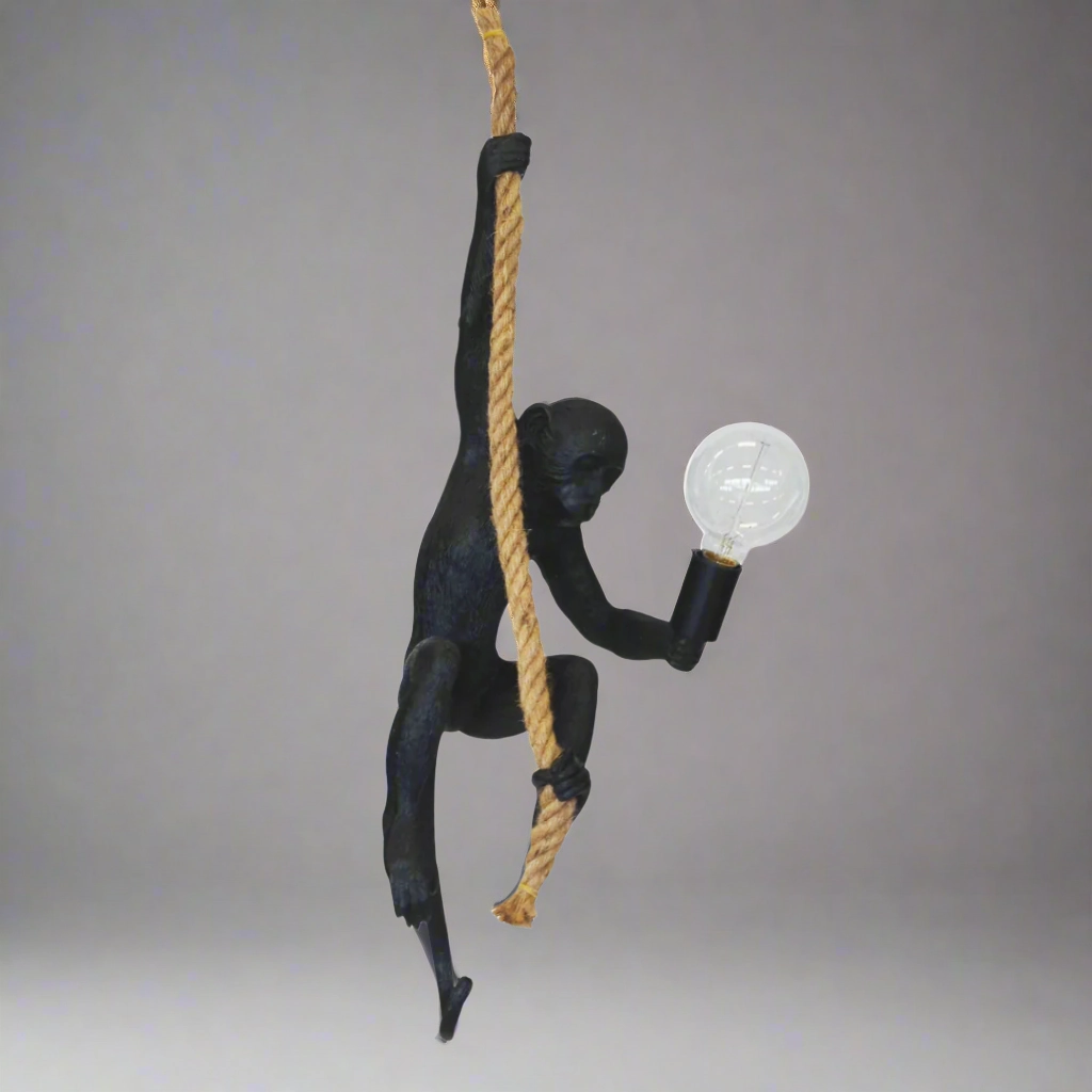 Resin monkey on rope black decorative home ornament