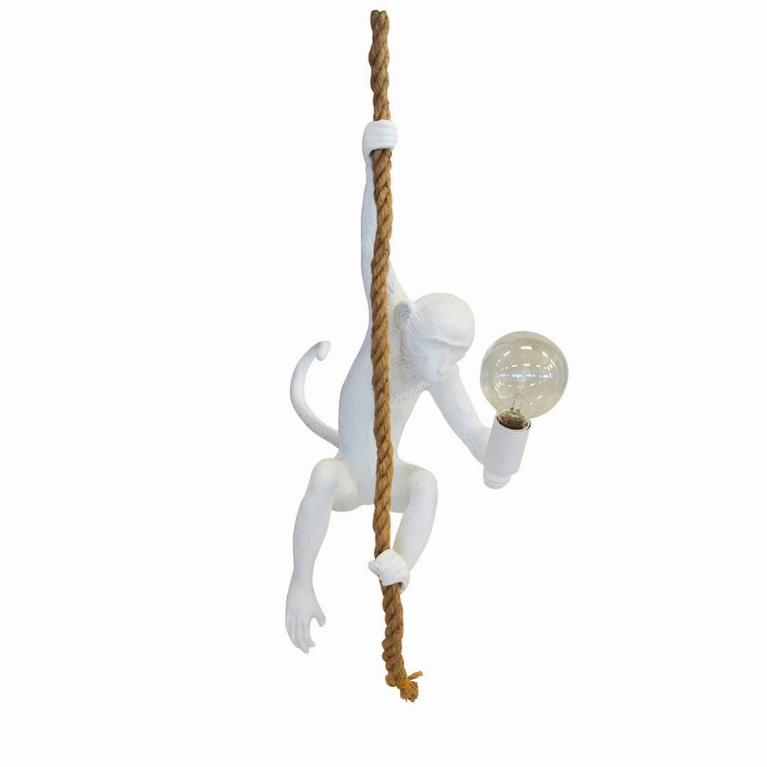 Resin monkey on rope white