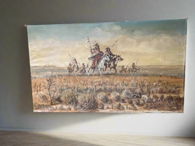 RM DEMILLE 1949 INDIAN PAINTING UNFRAMED artistic wall mural