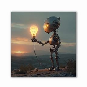 Robot with Lightbulb by Catill framed mural artwork