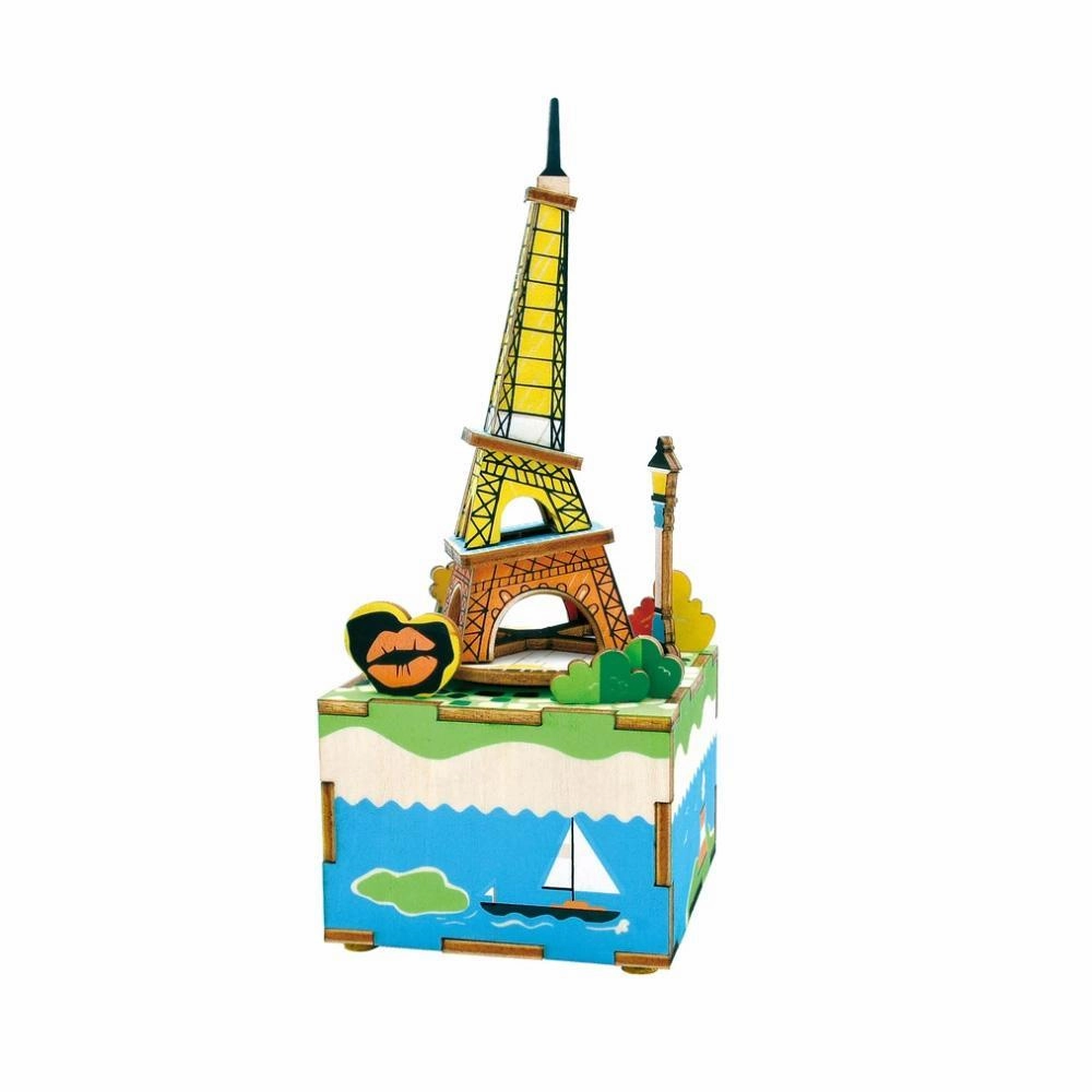 Romantic Eiffel DIY 3D Wooden Music Box Puzzle, 7-3/4-Inch wooden room decoration