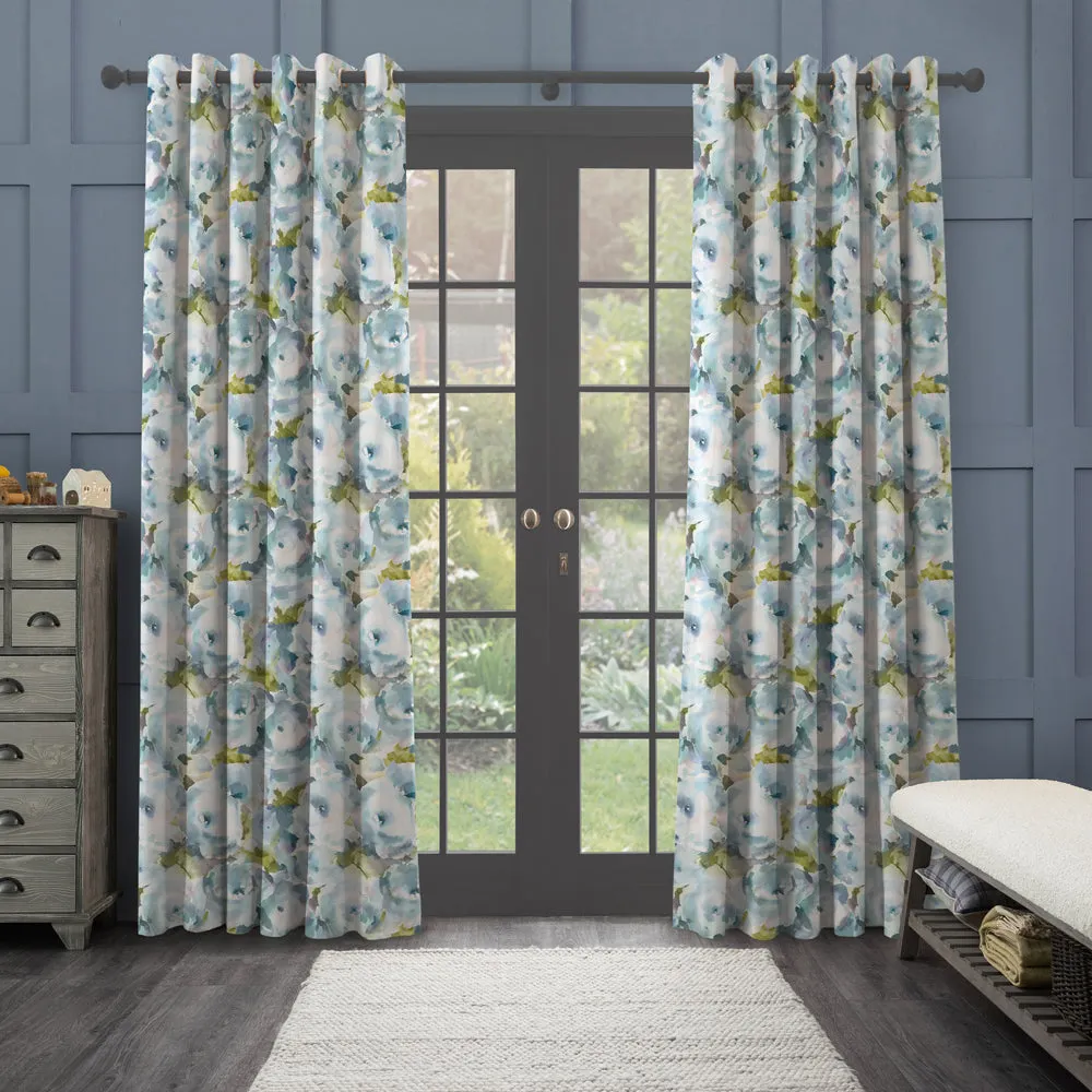 Rosa Printed Made to Measure Curtains Duck Egg