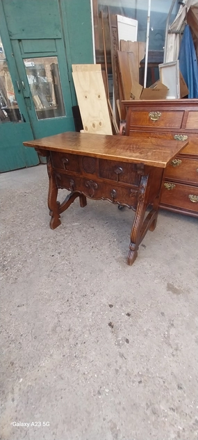 ROUGH HEWN? 2 DRAWER CONSOLE WITH FLEUR DE LIS artistic wall mural