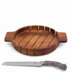 Round Bread Board with Antler Knife mini desktop sculpture