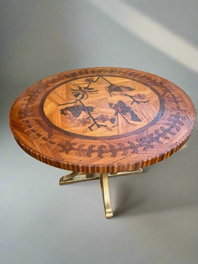 ROUND INLAID BUTTEFLY TABLE WITH BENTWOOD INLAID BASE artistic wall mural