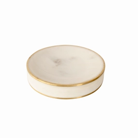 ROUND MARBLE SOAP DISH BRASS EDGE 13CM DIAM decorative home ornament