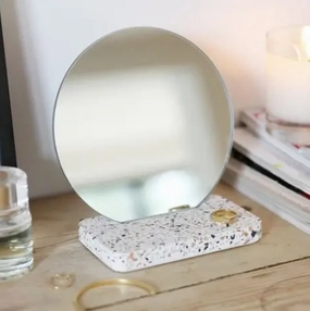 Round Mirror with Terrazzo Base minimalist art object  