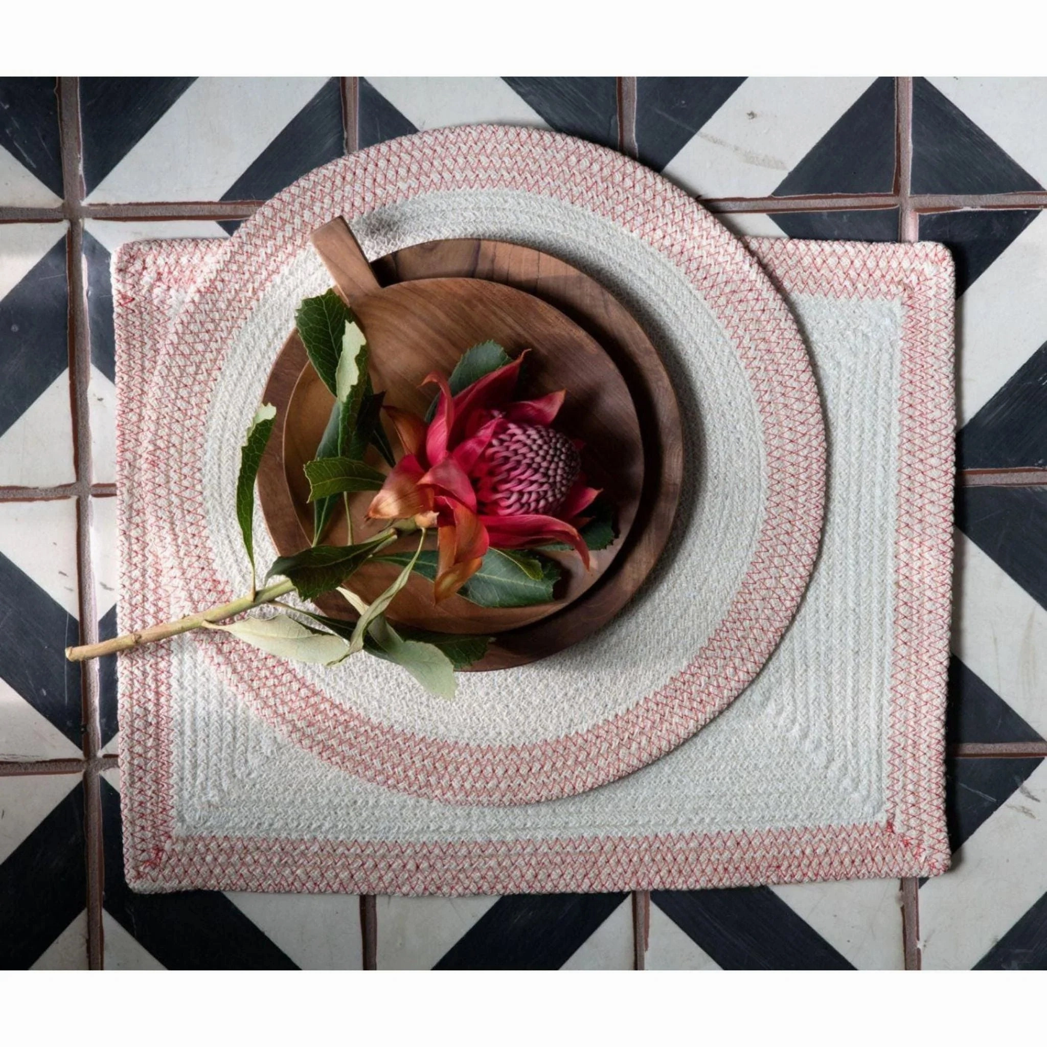 Round Natural & Pink Cotton and Jute Woven Placemats